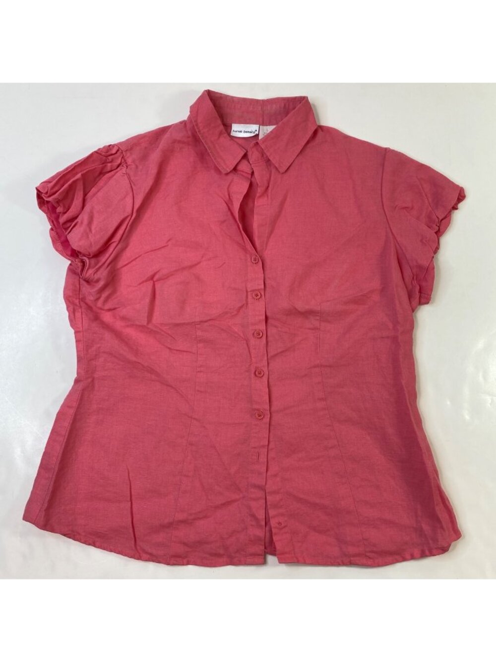 Harvé Benard Womens Pink Salmon Solid Linen Blend Button-Up Shirt Top Size Large